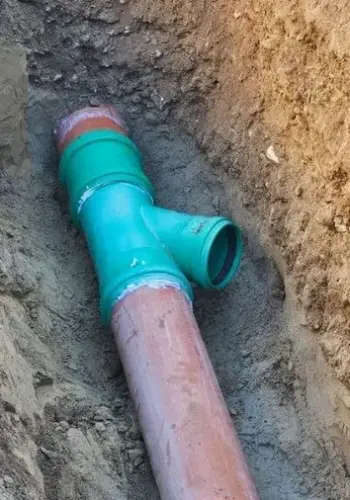 Fachgerecht verlegtes Rohr für den Wassertransfer in einem Erdaushub.